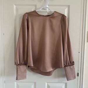 River Island Beige Satin Long Sleeve Blouse
